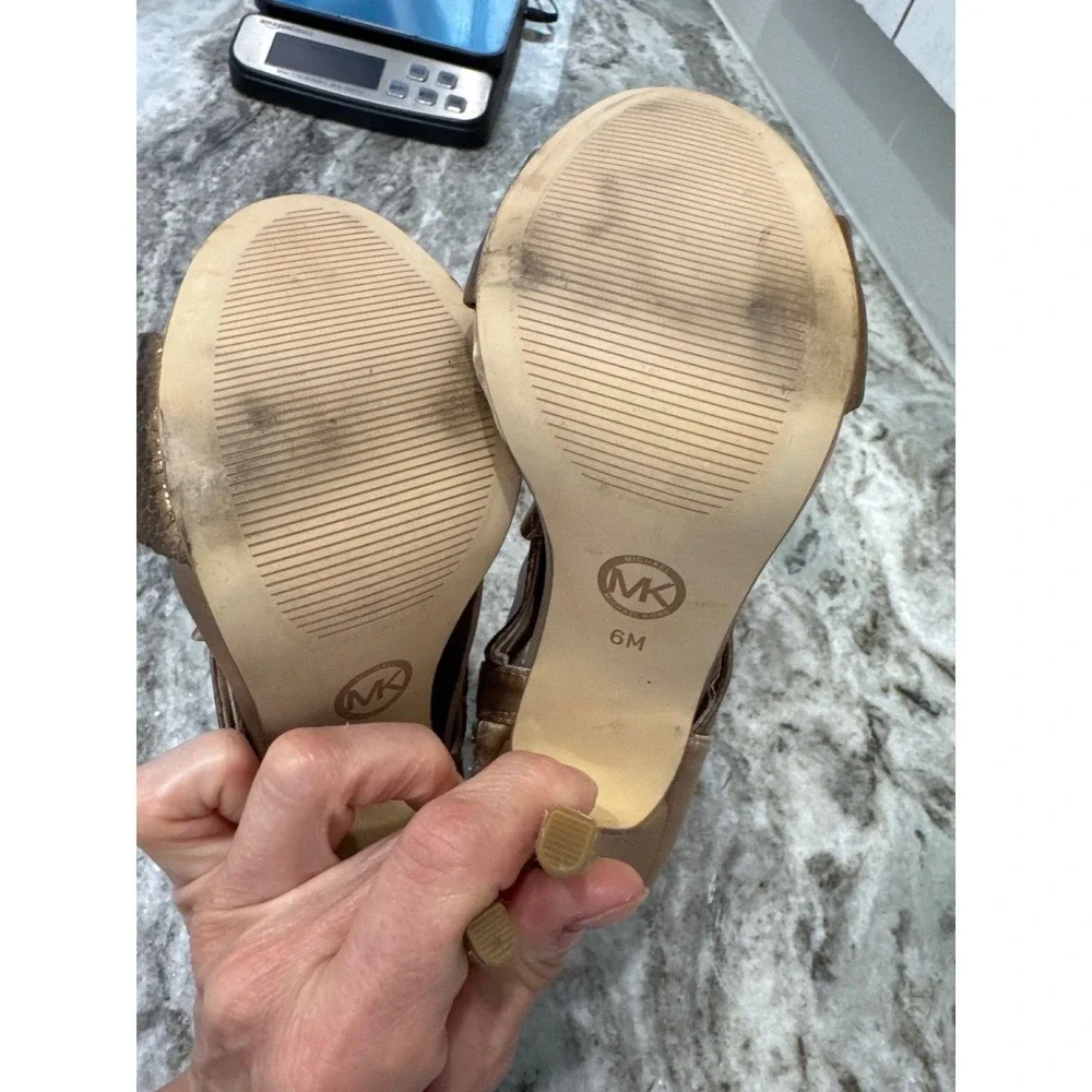 Michael Michael Kors Elena peep-toe sandals nude satin embossed leather design 6